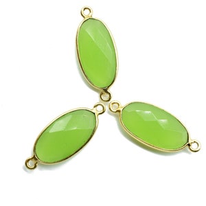 Prehnite 10x20mm oval shape double loop connectors,Gold bezel,Prehnite Connector Bezel Set,Jewelry Making Supplies,Prehnite gold Connectors