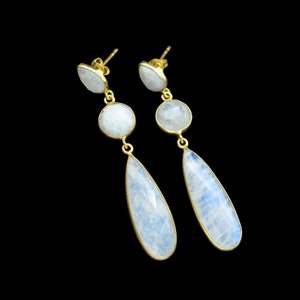 Kolczyki wiszące Rainbow Moonstone, kolczyki ślubne z kamieniami szlachetnymi, kolczyki w kształcie łezki, ręcznie robione kolczyki wiszące, biżuteria tęczowa na prezent