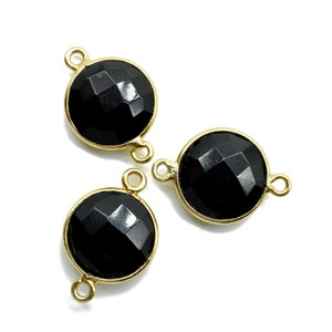 Black onyx 12mm round Double bail connectors,Black onyx Pendant,Black onyx Round Gold Plated bezel,jewelry making charm,black onyx connector