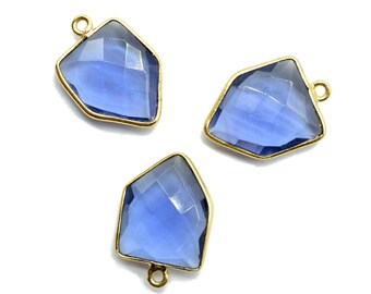Iolit 13 x 17 mm bezel-berlock, iolit-hänge, iolit femkantig bezel, mässingsberlocker, kontaktdon, iolit smyckestillverkningsberlock, berlock-hänge
