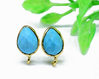 May include: A pair of gold-toned earrings with turquoise teardrop-shaped stones. The earrings have a simple design and are perfect for everyday wear.