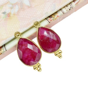 Ciondoli a forma di goccia in rubino naturale da 10 x 14 mm, ciondolo con pietra preziosa rossa, ciondolo a forma di goccia, forniture per collegamento a castone per stazioni, gioielli in rubino
