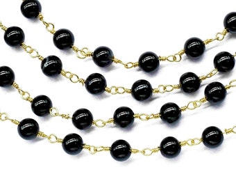 Black Onyx 6mm Round Smooth Beads Chain,Gemstone Rosary Chain,Handmade Jewelry,Wire Wrapped Rosary Chain,Black Onyx Beads Rosary chain,Gift
