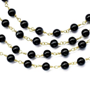 Black Onyx 6mm Round Smooth Beads Chain,Gemstone Rosary Chain,Handmade Jewelry,Wire Wrapped Rosary Chain,Black Onyx Beads Rosary chain,Gift