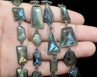 Blue Flashy Labradorite connector link Chain-Natural Labradorite Bezel Chain,Labradorite Free Shape Connector Chain,Labradorite bezeld chain