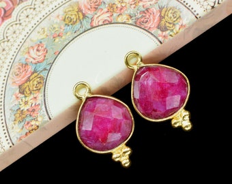 Natürliche Rubin 10 mm Herz Lünette Charme, Herz Form Anhänger, Edelstein-Anschluss-Anhänger, Station Bezel Link Lieferungen, Rubin Herz Schmuck machen