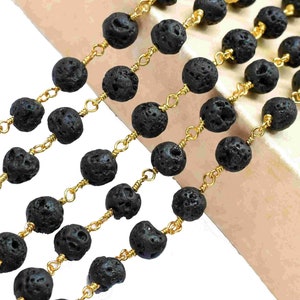 Natural Lava Beads Round Smooth Beads Chain,Gemstone Rosary Chain,Handmade Jewelry,Wire Wrapped Rosary Chain,Lava Beads Rosary Chain Gift