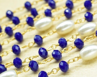 Blaue Saphir Hydro Facettierte Rondelle RosenkranzKette,Perlen Rosenkranz Kette,Vergoldete Rosenkranz Kette,Schmuck