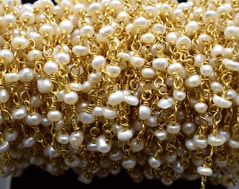 Fresh water Pearl 3mm Beaded Chain,Pearl Wire Wrapped Chain,Pearl Brass chains,Pearl Jewelry Making Chain,Pearl Beads rosary chain,Pearls