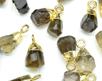 Colgantes crudos de cuarzo ahumado, chams galvanizados ásperos, colgante de piedra suelta, colgante de piedras preciosas, collar de joyería de conector colgante de cuarzo ahumado