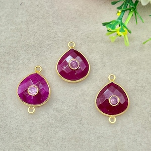 Passionate Natural Ruby Heart Pendant Charm,Center Round Zircon 1,Red Gemstone Heart Connector,Handmade Center Bezel Charm,Ruby Jewelry Gift