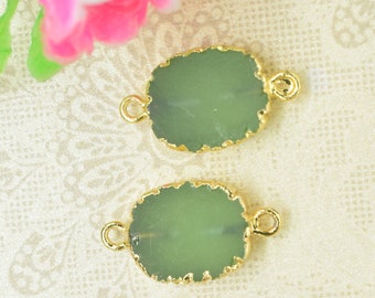 Prehnite Electroplated Pendants,Gemstone Double Bail Connectors,Handmade Cabechon Pendant Charm necklace,Oval Shape Pendant Jewelry Gift