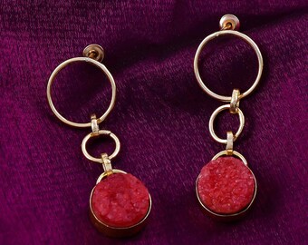 Druzy Earring,18kt Gold jewellery,Raw Gemstone Earring,Faux Druzy Earring,Modern Post Earring,Sparkly Earring,Circle Earring,Aniversary,Gift