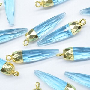 Sky Topaz Pencil Pendant,Gemstone Single Bail Connector,Handmade  Faceted Spike Pointed Charm,Sky Topaz Pendant Jewelry Making Supply,Gift