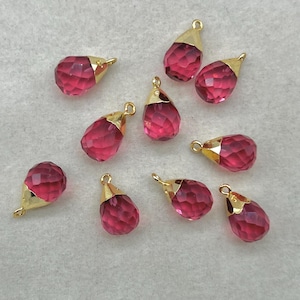 Ciondoli con gocce di tormalina rosa di lusso/Pendenti con gocce sfaccettate in pietra preziosa da 10 x 14 mm/Connettori pendenti elettroplaccati/Gioielli con gocce fatti a mano, regalo