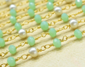 Aqua Hydro Rondelle Perlen Rosenkranz Kette, Pearl Wire Wrap Rosenkranz Kette, Edelstein Rosenkranz Kette, handgemachte Schmuckherstellung Handwerk, Suche Kette Geschenk