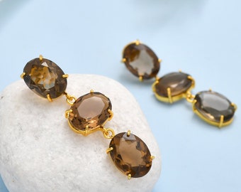 Earthy Allure/Smoky Quartz Dangle Earrings,/Smoky Prong Studs Earrings/Brown Gemstone Drop Earrings/Handmade Elegant Earring Charms Jewelry
