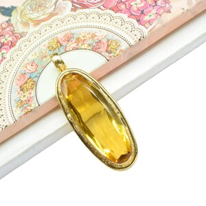 Citrine Oval Shape Pendants Charm,Gemstone faceted Long Pendant,Handmade Craft Pendant,Statement Pendants,Loop Pendant,Brass Pendant Jewelry