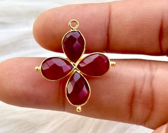 Garnet Teardrop Pendant Connectors/Garnet Pendant Charms/Natural Gemstone Loop Connector/Handmade Component Charm/Station Bezel Link Supply,