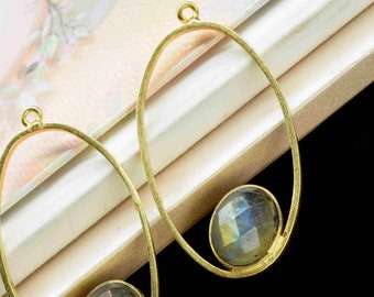 Labradorit Edelstein Komponente ovale Form Single Bail Charm, Labradorit Verbinder Anhänger, Gold überzogene Verbinder zu finden, Labradorit Schmuck