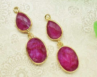 Boucle d’oreille en composant de pendage en rubis naturel, lien de lunette en pierre précieuse, connecteur de pendentif en rubis, bijoux de lunette faits à la main, cadeau de bijoux de boucle d’oreille multi-pierres