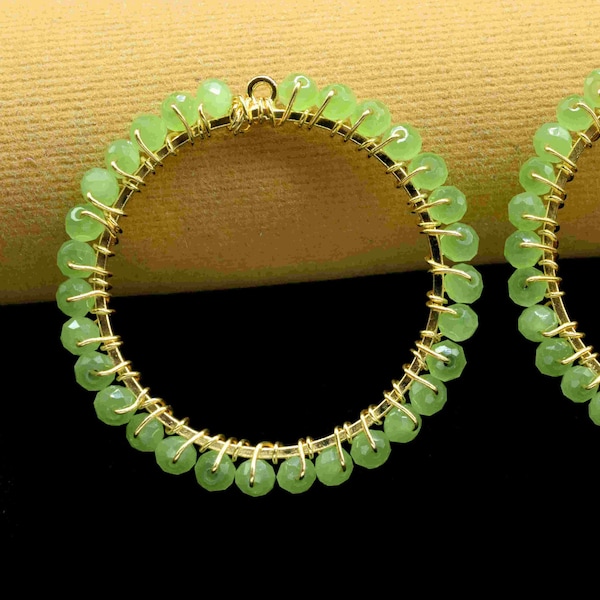Prehnite Wire Wrapped Dangle Connector,Beaded Earring Connector,Circle Pendant Component,Handmade Earring,Finding Component Prehnite Jewelry