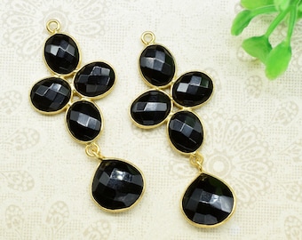 Black Onyx Dangle Earrings,Gemstone Bezel Earring,Black Onyx Drop Earring,Multi Stone Dangle Earring,Statement Earring,Handmade Jewelry Gift
