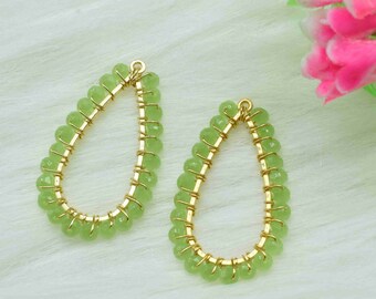 Prehnite Wire Wrapped Earring,Gemstone Component,Handmade Connector,Dangle Earring Component,Findings Earring Component,Prehnite Jewelry