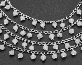 Rainbow Moonstone Faceted Beads Rosary,wire wrapped Chain,Gemstone Cluster Rosary,Rainbow Faceted Beads Connecter,Handmade Craft Supply
