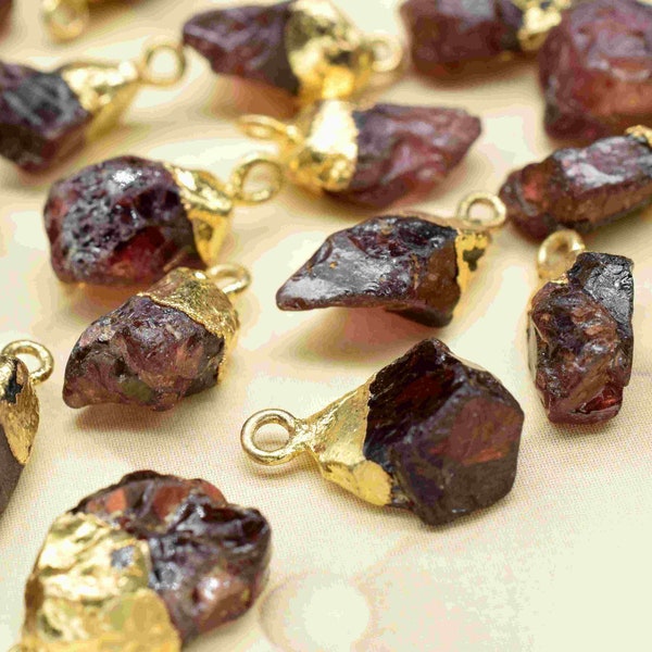 Mountain Garnet Raw Pendant,Gemstone Connectors,Electroplated Pendant,January Birthstone Charms,Garnet Raw Stone Necklace,Garnet Raw Jewelry