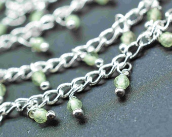 Prehnite Faceted Beads Rosary,Wire Wrapped link Stone Rosary Chain, Green Gemstone Beads,Craft Supply Rosary,Handmade Beaded Faceted Chain