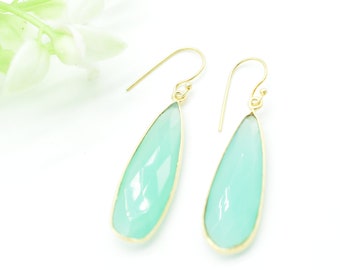 Aqua chalcedony earring,summer color,silver 925 gemstone earring,Blue Green Earrings,birthstone earring valentine&#39;s day gift