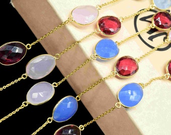 Multi Stone Bezel Chain,Gemstone Bezel Connector Chain,Station Bezel Link,Handmade Connector Chain,Multi Stone Bezel Jewelry,Woman Jewelry