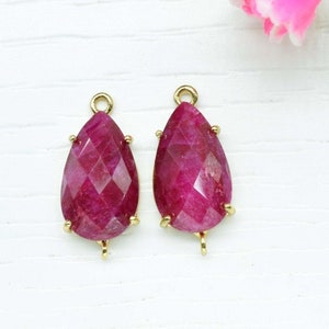 Natürlicher Rubin 12 x 20 mm Teardrop Connector, Edelstein Prong Lünette Link, handgemachte Komponente, Rubin Anhänger Charme, natürliche Rubin Teardrop Schmuck Geschenk