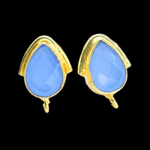 Blue Chalcedony Studs Earrings,Gemstone Earring,Handmade Earring,Teardrop Studs Earring,Loop Station Connectors,Bridal Earring,Woman Jewelry