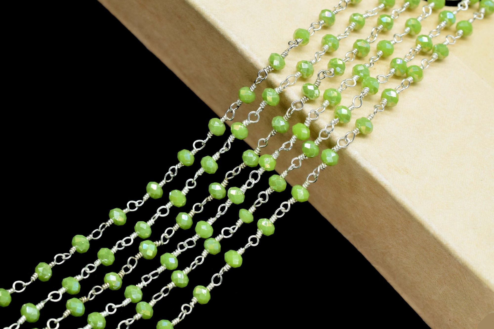 Chrysoprase Beaded Chain,green Gemstone Rosary Chain,wire Wrapped