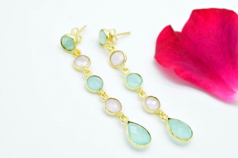 【はくとん( 'ω')ŧ‹\"ŧ‹\"】アクアマリンカルセドニーイヤリング アクアカルセドニーのマーメイドイヤリング ☆蝶バネ | iichi 日々の