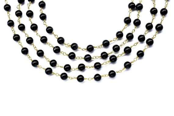 Black Onyx 6mm Round Smooth Beads Chain,gemstone Rosary