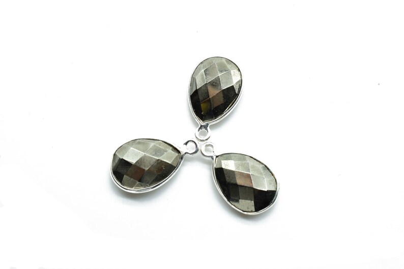 Natural Pyrite 10x14mm Pear single bail connectors,Pyrite connectors,Pyrite jewelry making charms,Pyrite single bail Silver Plated bezel,