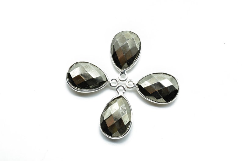 Natural Pyrite 10x14mm Pear single bail connectors,Pyrite connectors,Pyrite jewelry making charms,Pyrite single bail Silver Plated bezel,
