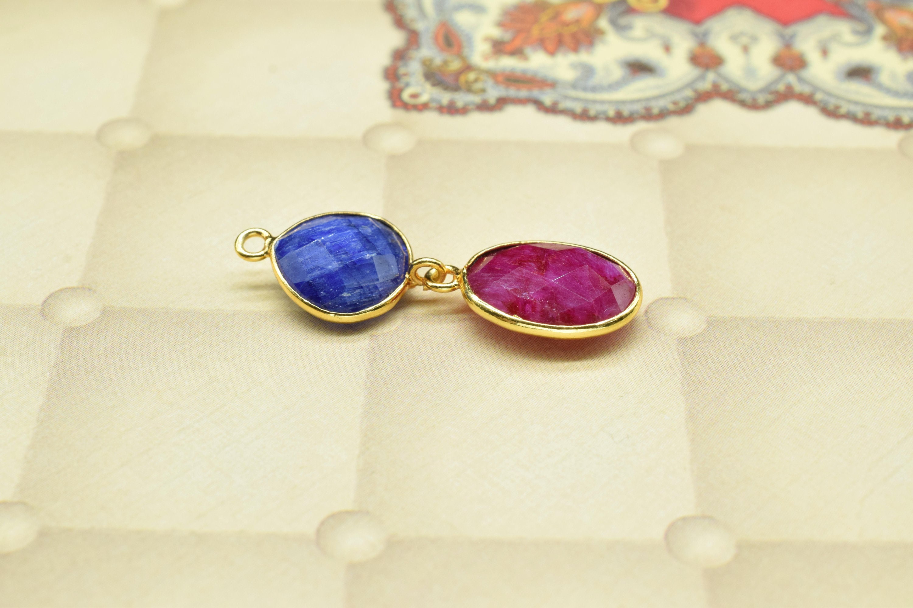 Ruby Components Natural Ruby Dangle Component Earrings,station Bezel Link,sapphire ...