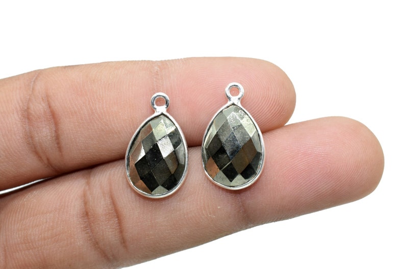 Natural Pyrite 10x14mm Pear single bail connectors,Pyrite connectors,Pyrite jewelry making charms,Pyrite single bail Silver Plated bezel,