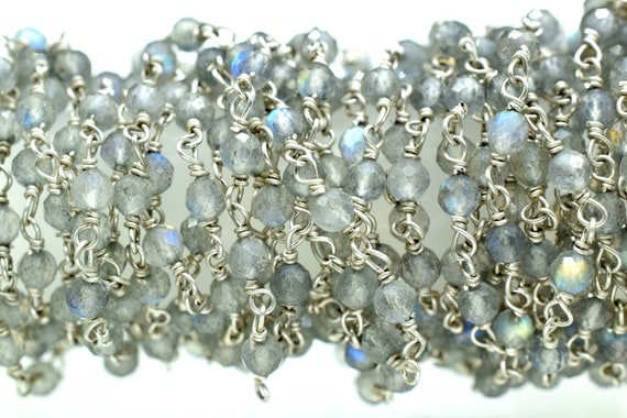 Natural Labradorite Beaded Chain,Gemstone Rosary Chain,Wire Wrapped Rosary Chain,Silver Plated Chain links,Handmade Rosary Jewelry Making,