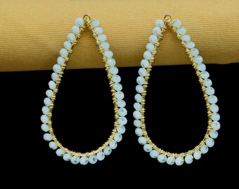Chalcedony 3mm Beaded Earring Connector,Gemstone Earrings Components Pair Gold Plated Earring,Finding Necklace jewelry,Jewelry Making Supply