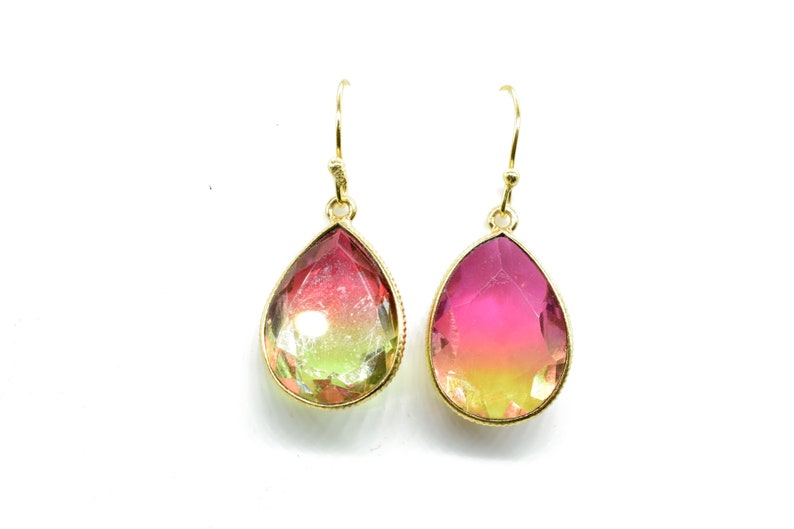 Bi-Color Tourmaline,Gemstone Earring,Watermelon Earring,Dual Color Earring,dangle Drop Earring,Cluster Earring,Bridsmaids Earring,Boho,Gift