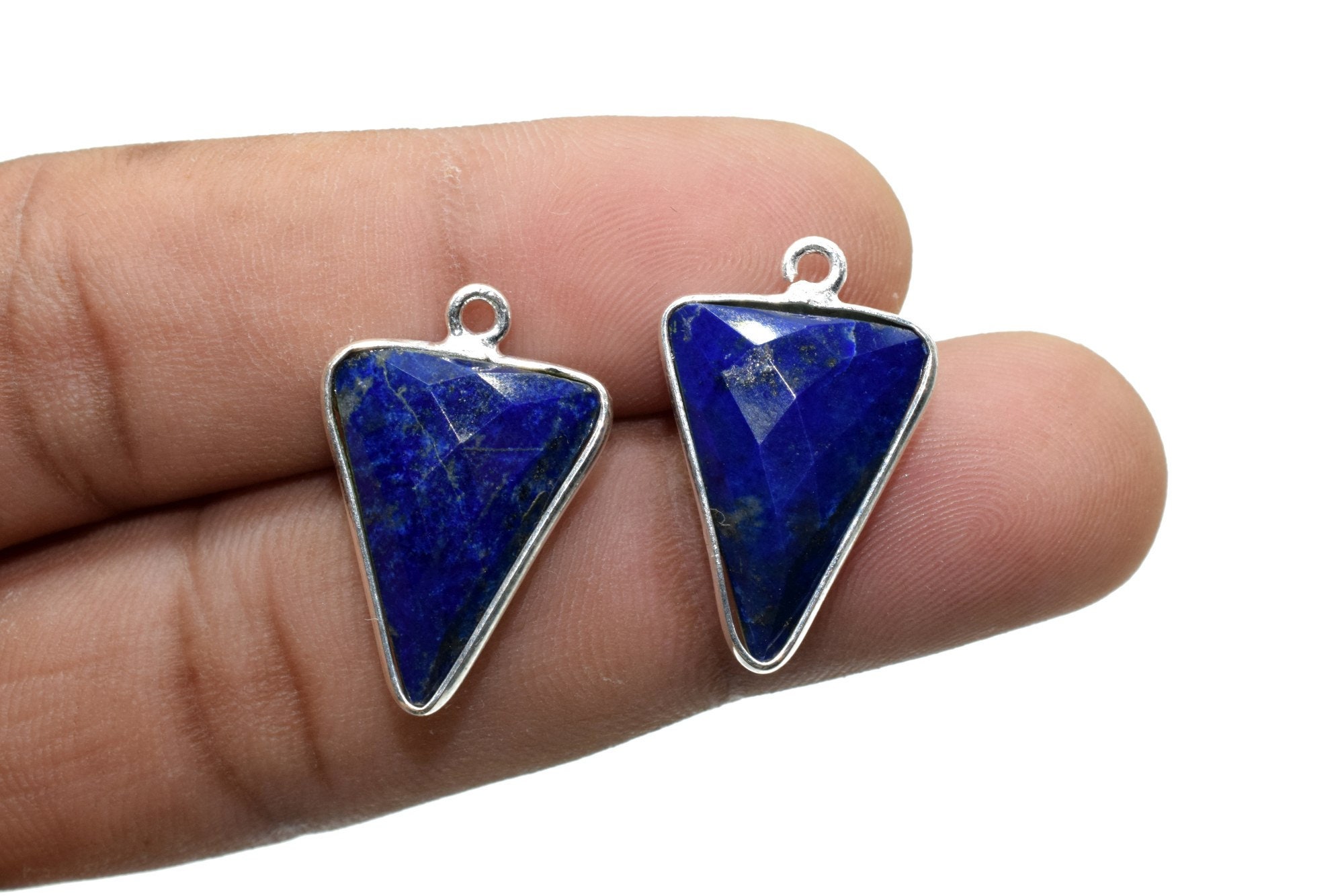 Lapis Lazuli 15x18mm Triangle Shape Single Connector,brass