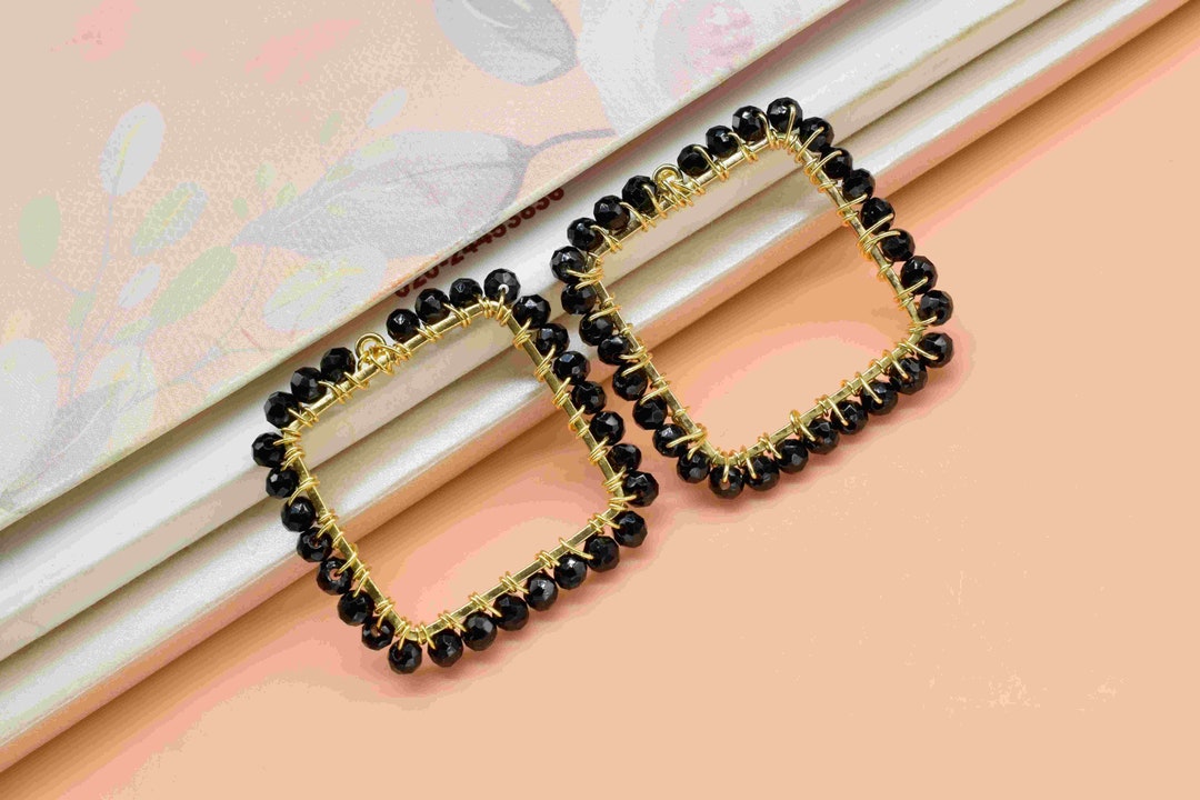 Black Onyx Wire Wrapped Dangle Connector,beaded Earring Connector ...