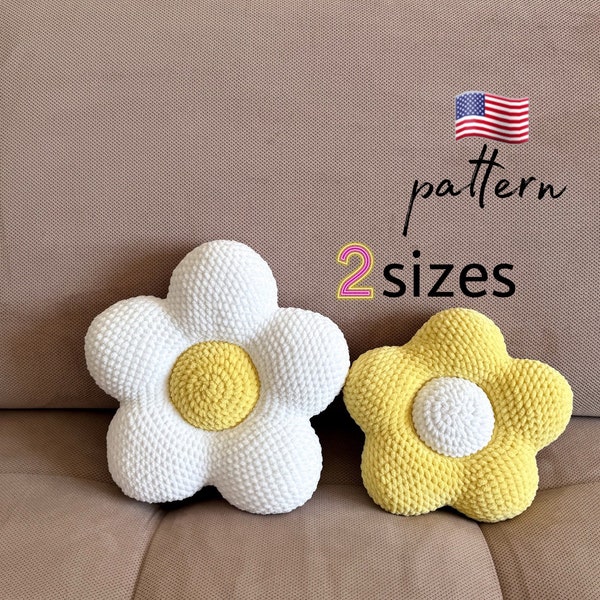 Flower crochet patterns / Set of 2 crochet pillow patterns / Crochet flower pillow / Crochet plush / Spring home decor / Handmade flowers