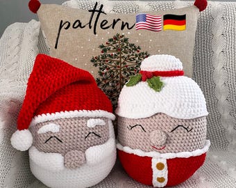 Santa & Mrs. Claus Crochet Pillow Pattern: Christmas Amigurumi (PDF)
