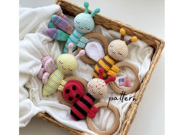 Baby rattle toys CROCHET PATTERNS, Set of 4 PATTERNS, Crochet baby rattle toy Amigurumi Patterns, new baby gift idea, fidget toy